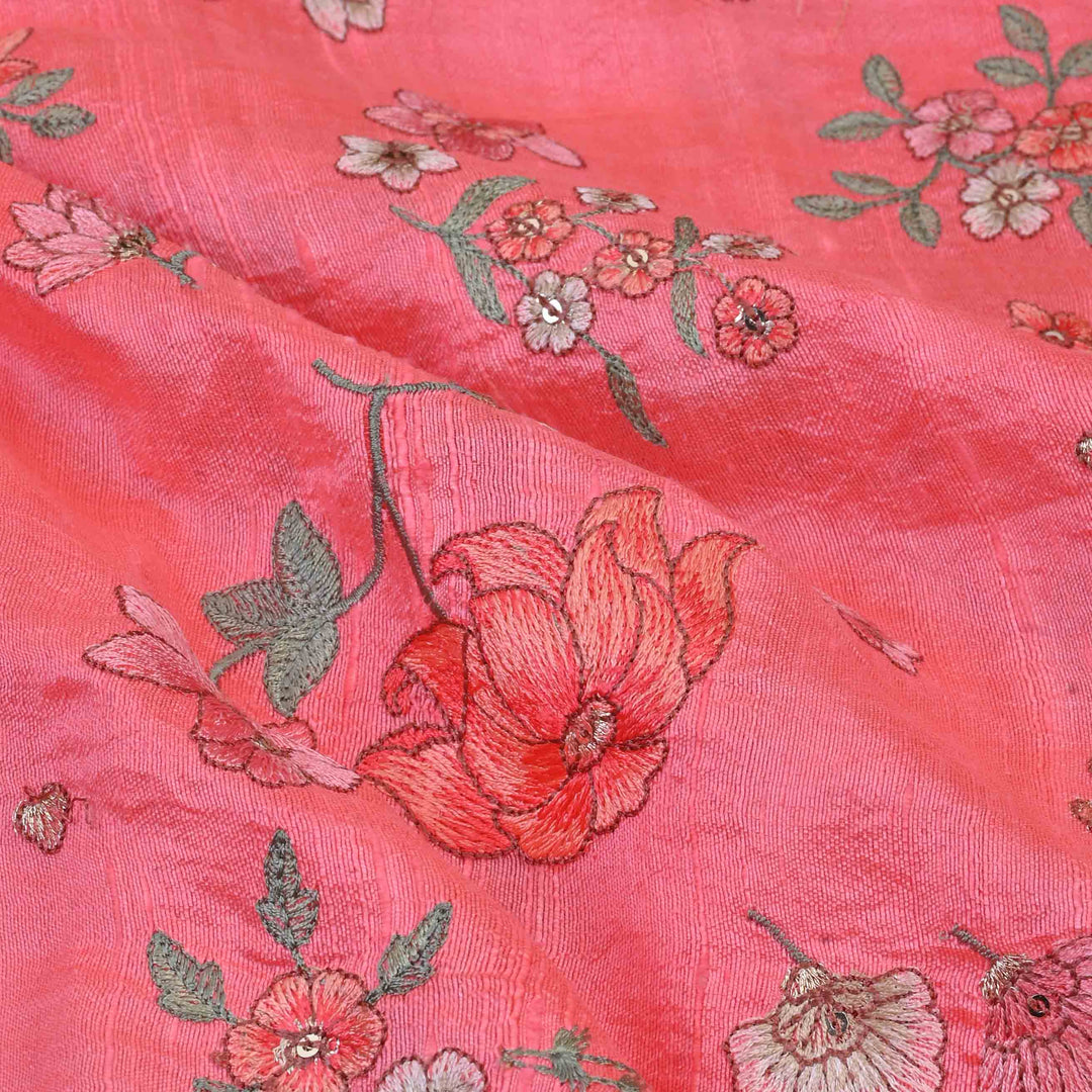 Peach Printed Kota Fabric