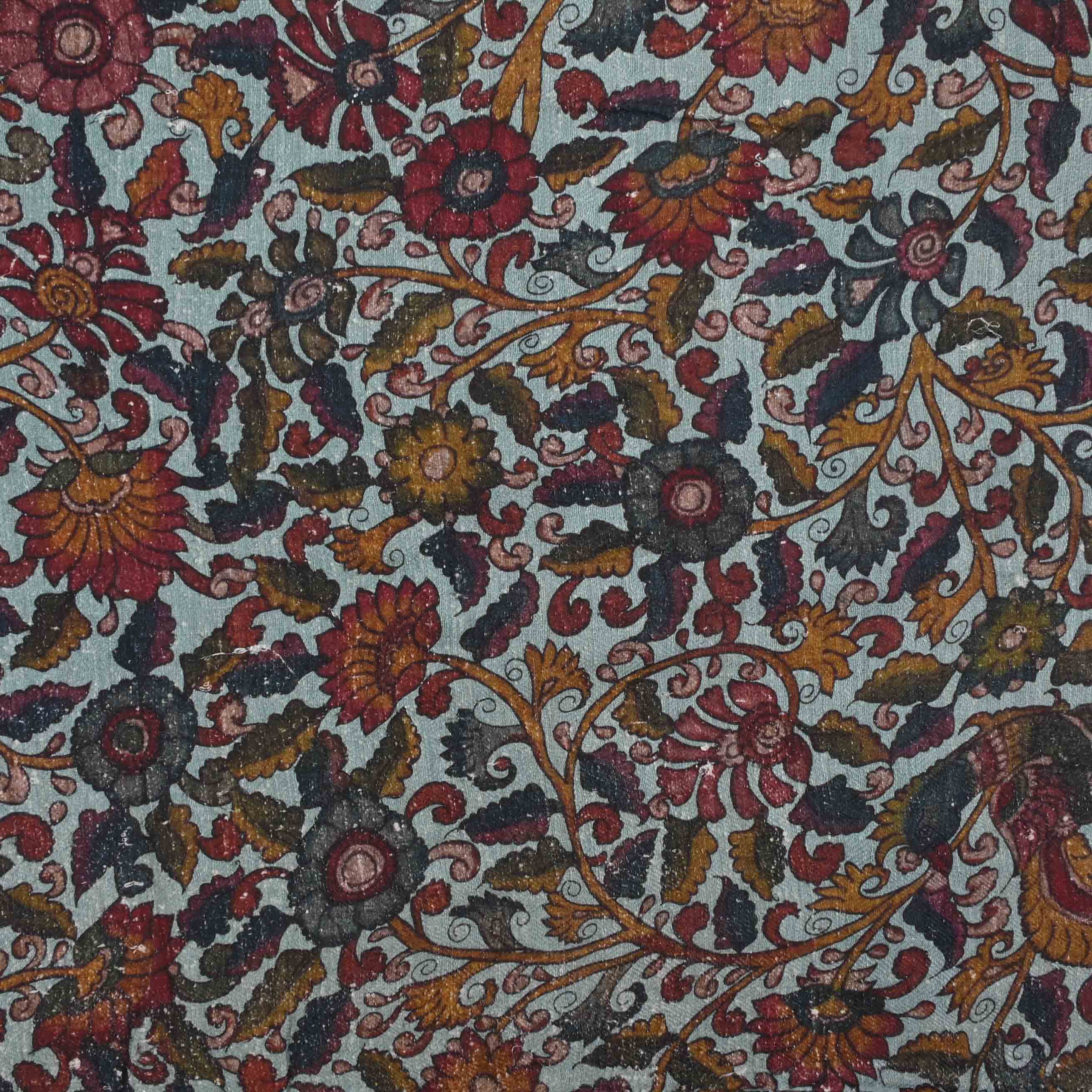 Columbia Blue Floral Kalamkari Printed Matka Fabric