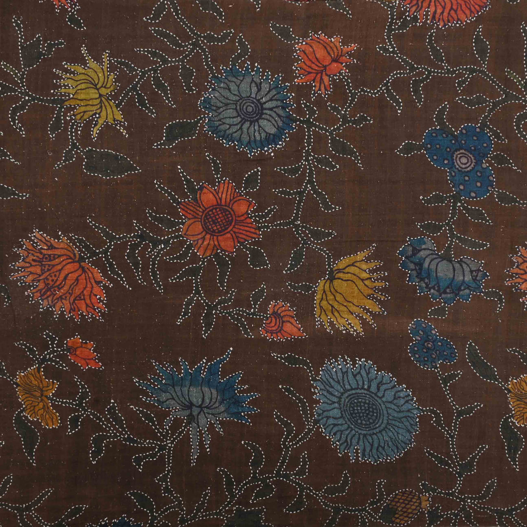 Mahogany Brown Floral Printed Matka Fabric