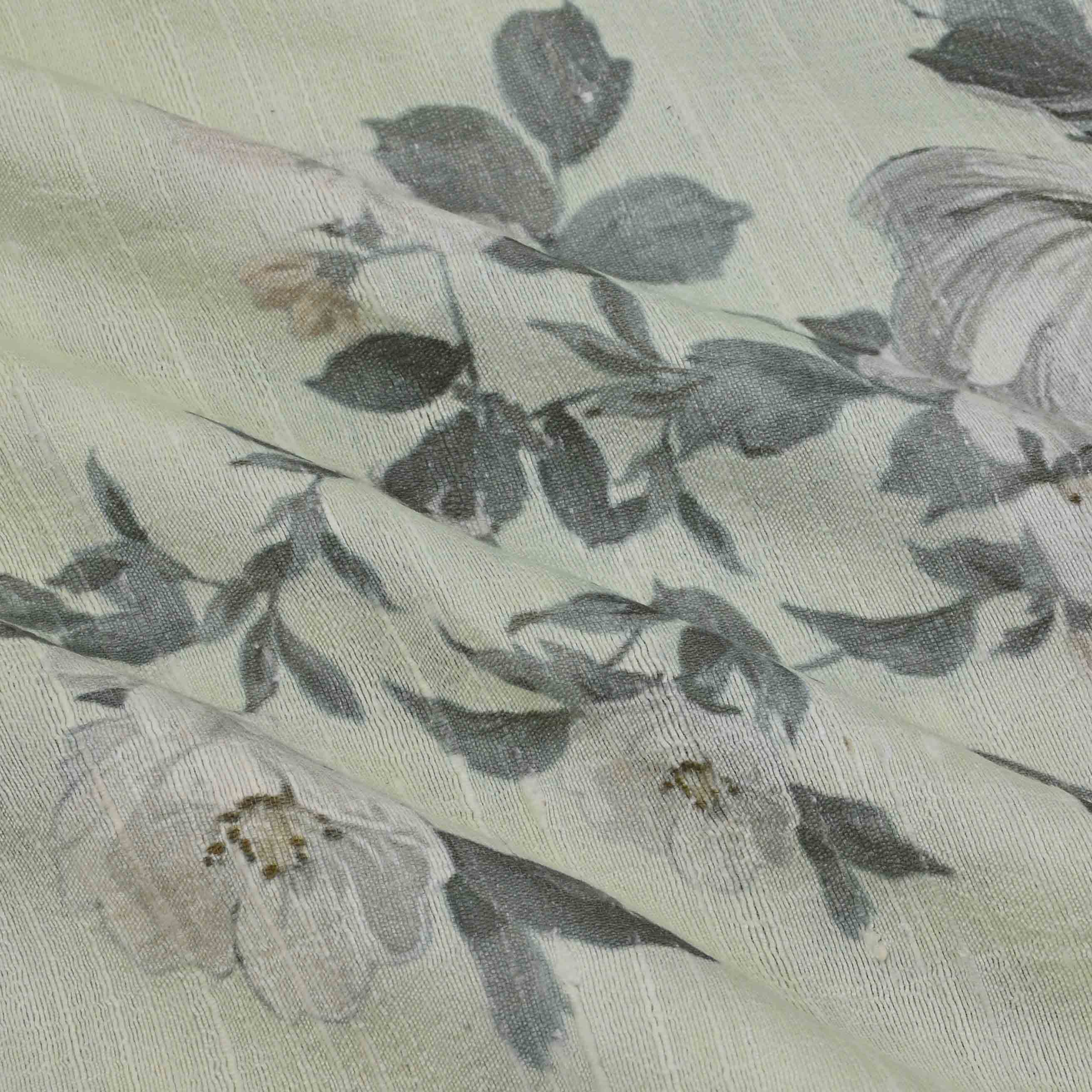 Peppermint White Floral Printed Rawsilk Fabric