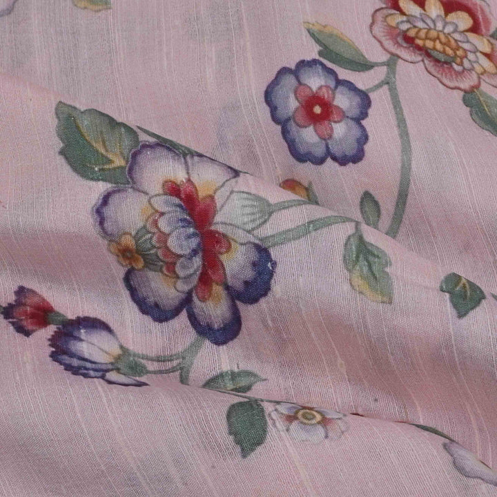 Lemonade Pink Floral Printed Rawsilk Fabric