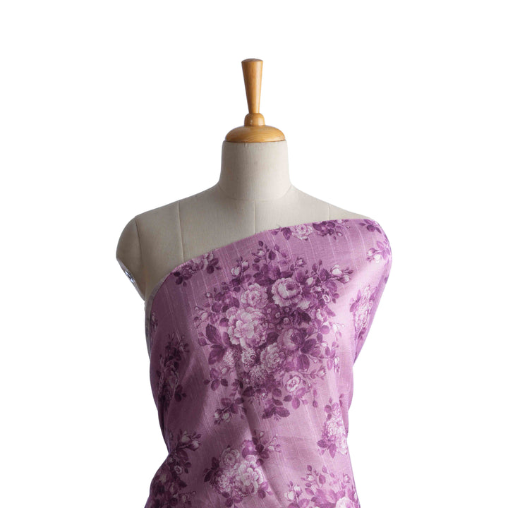 Orchid Purple Floral Printed Rawsilk Fabric