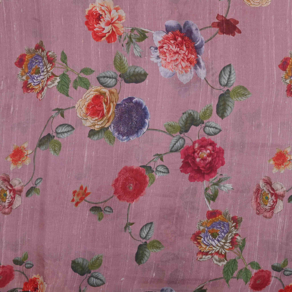 Cameo Pink Floral Printed Rawsilk Fabric