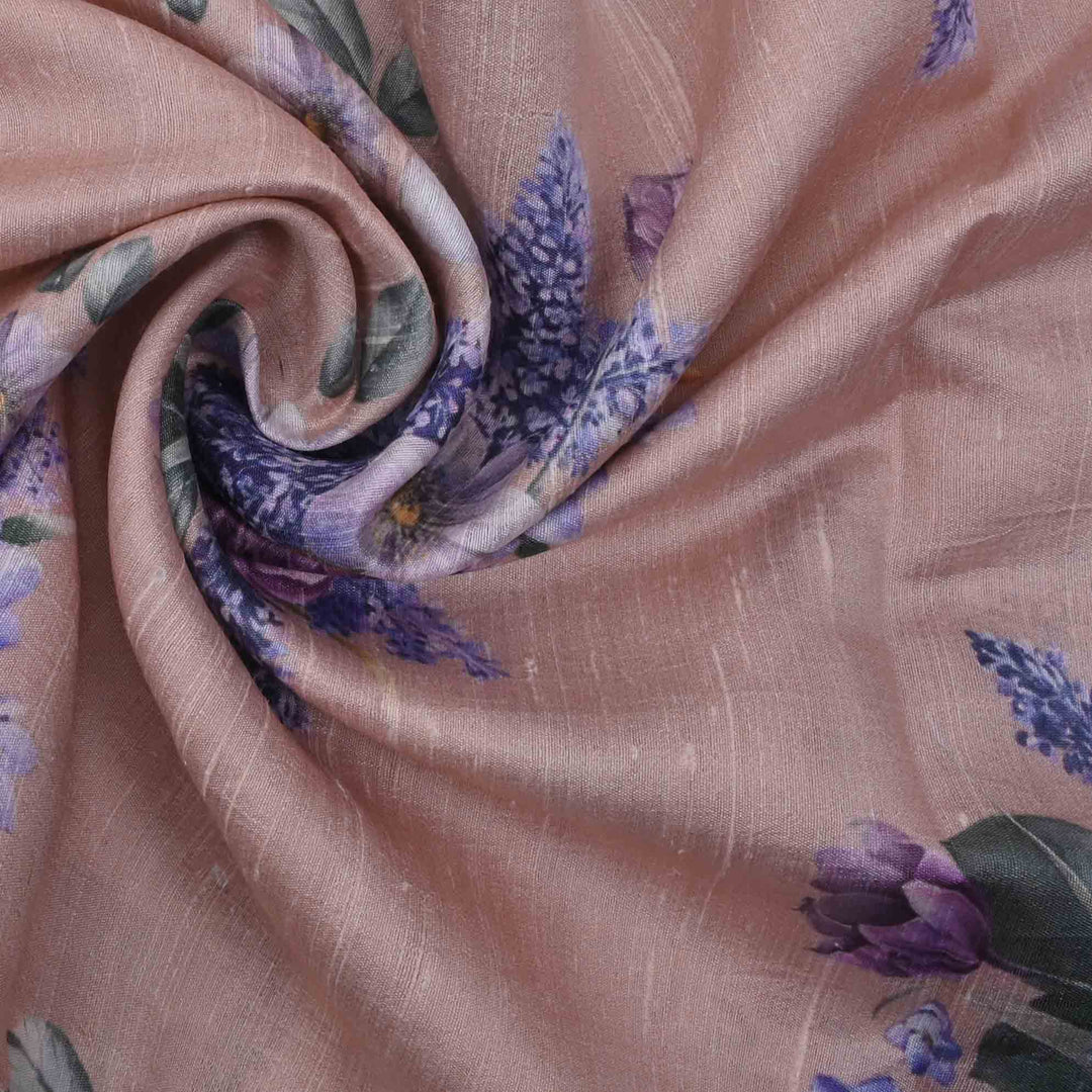 Oyster Pink Floral Printed Rawsilk Fabric