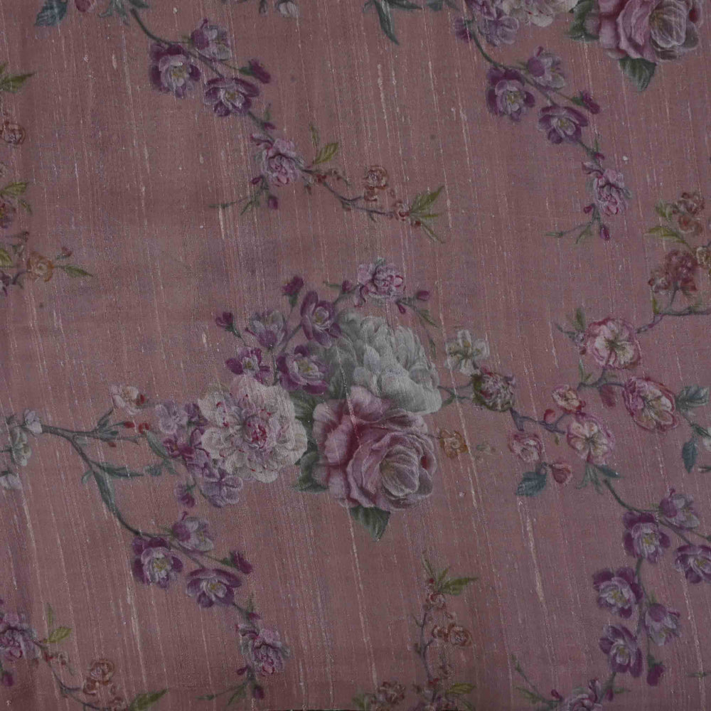 Rose Taupe Floral Printed Rawsilk Fabric