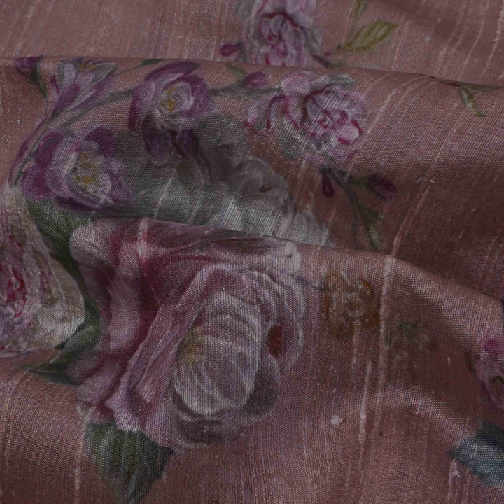 Rose Taupe Floral Printed Rawsilk Fabric