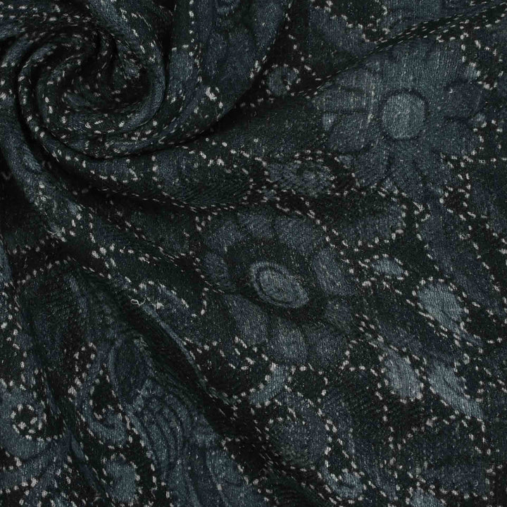 Dark Jungle Green Floral Printed Matka Fabric