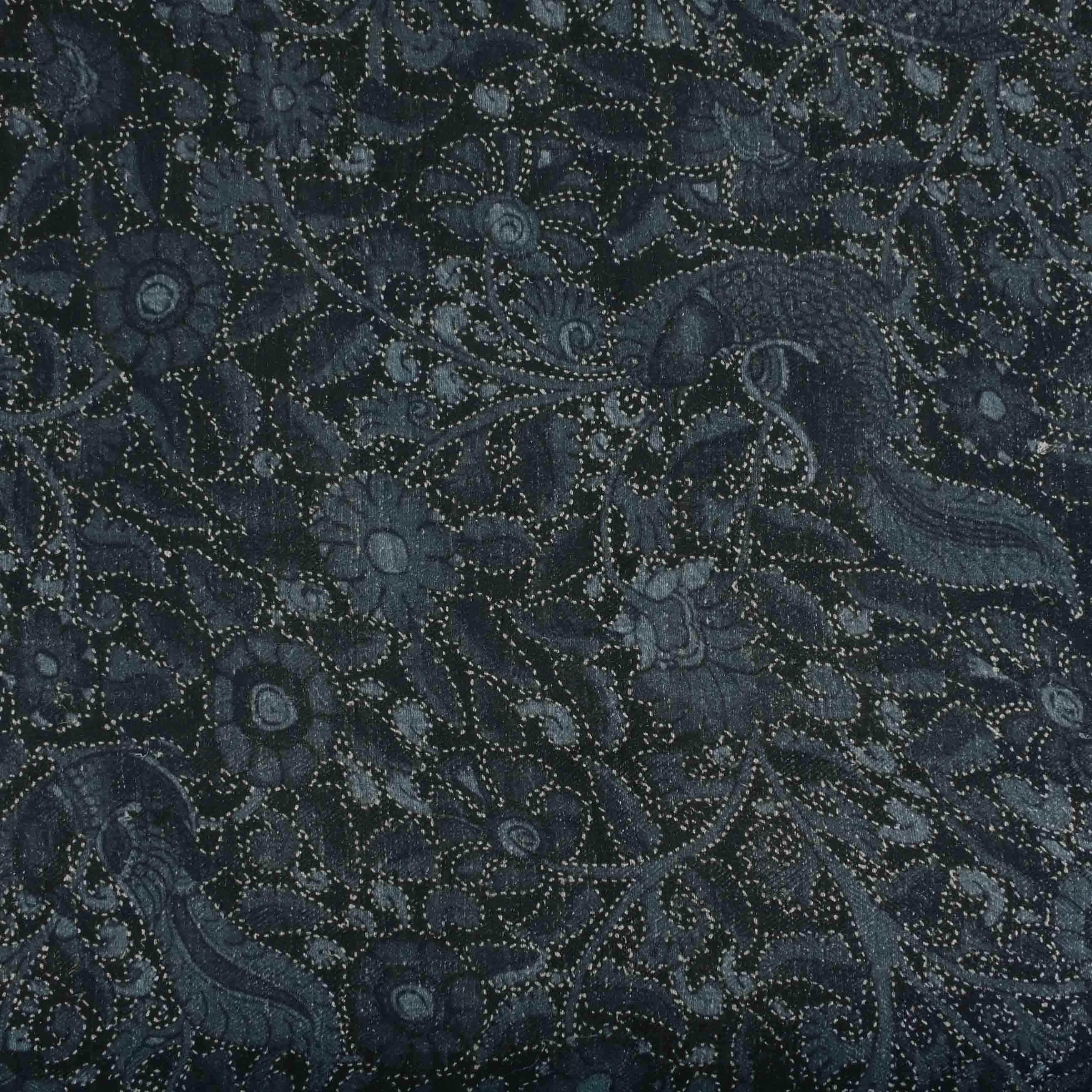 Dark Jungle Green Floral Printed Matka Fabric