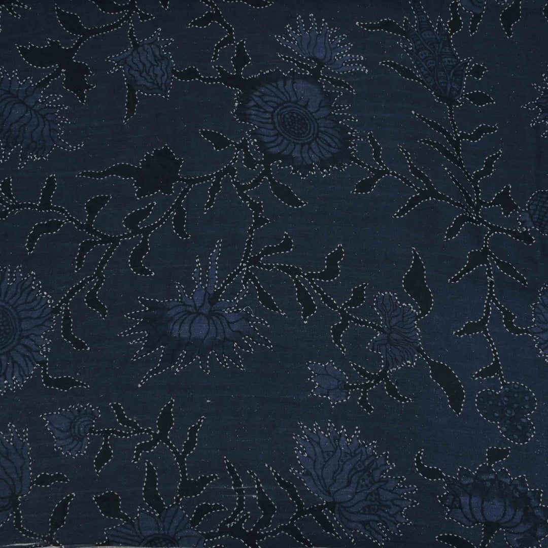 Delft Blue Floral Printed Matka Fabric