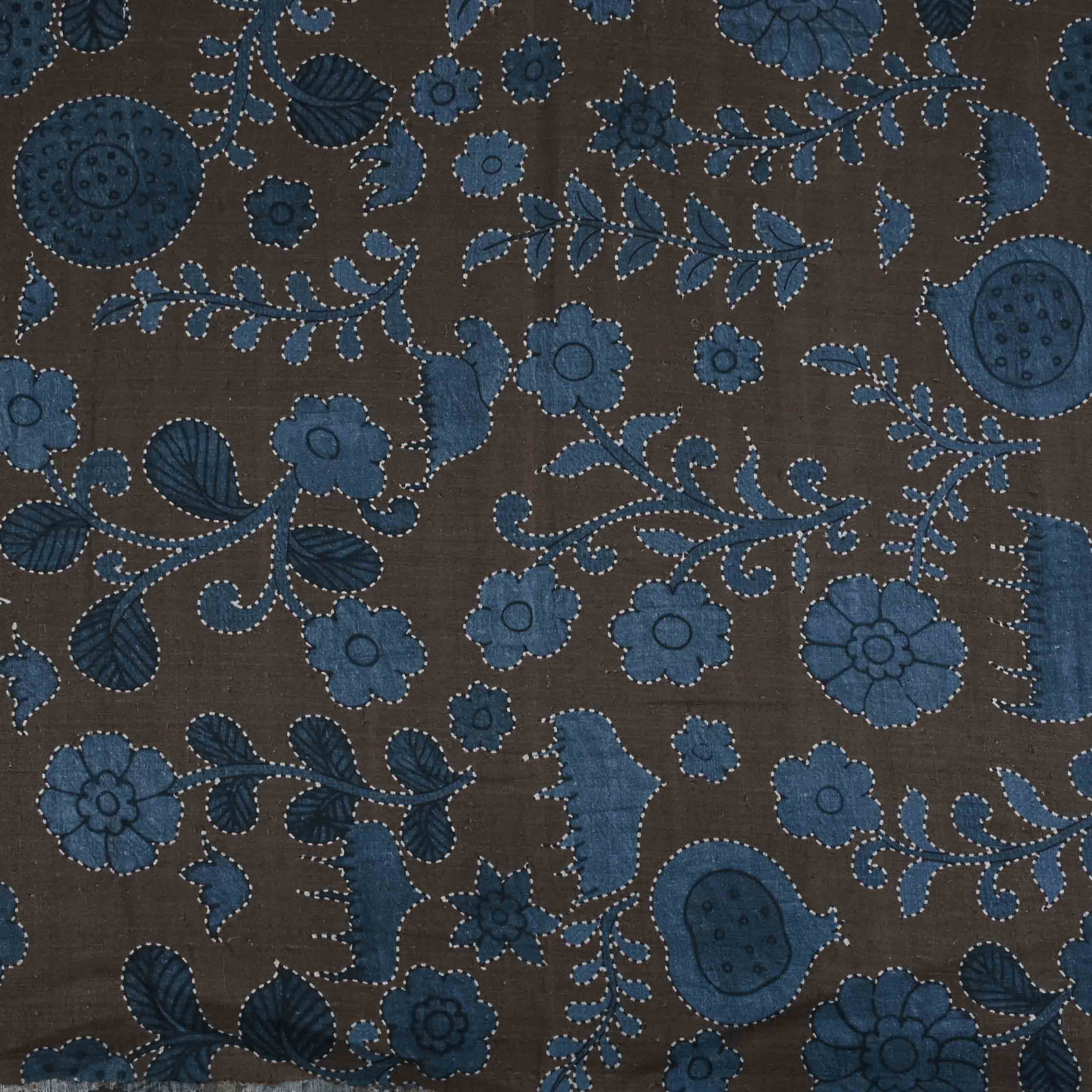 Bistre Brown Floral Printed Matka Fabric