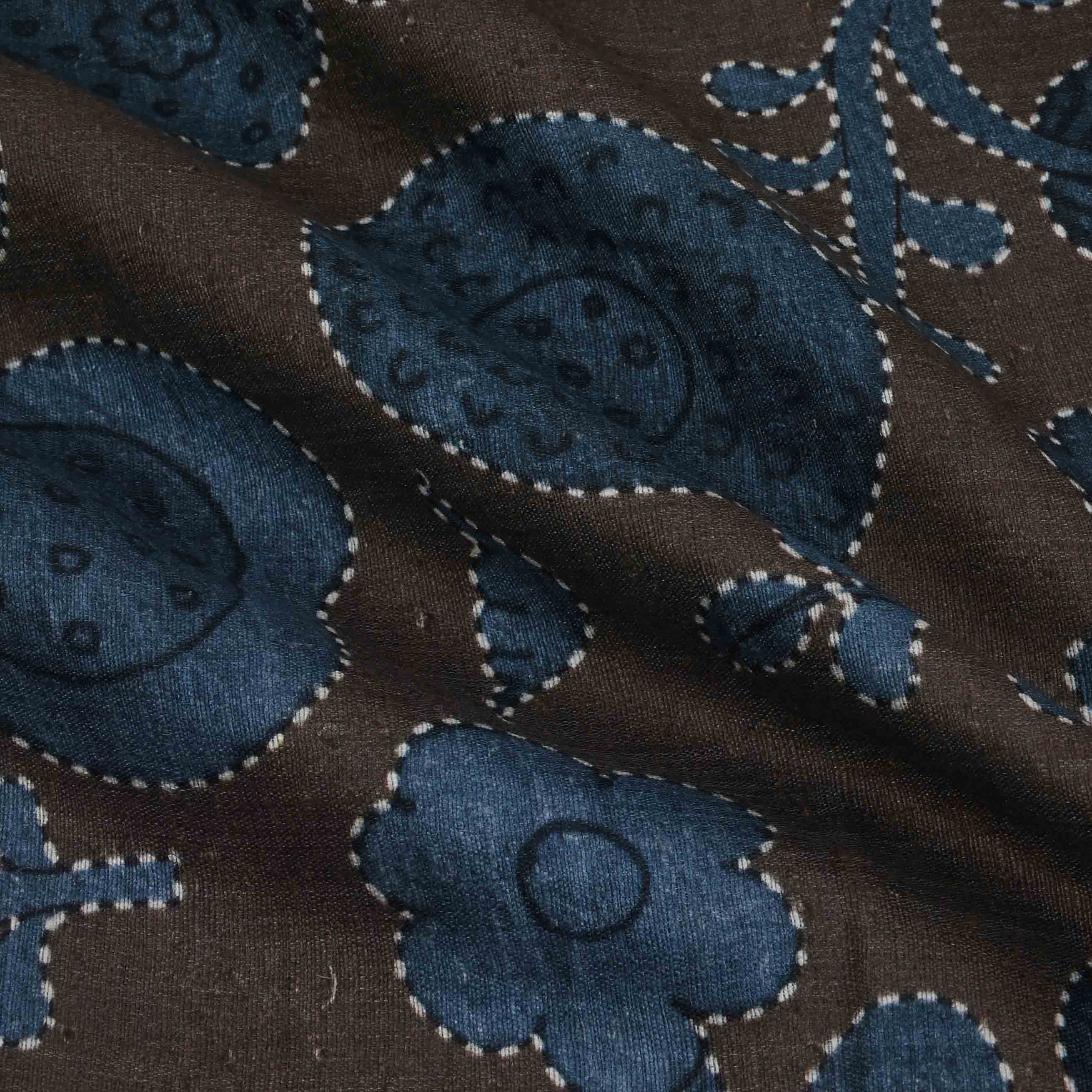 Bistre Brown Floral Printed Matka Fabric