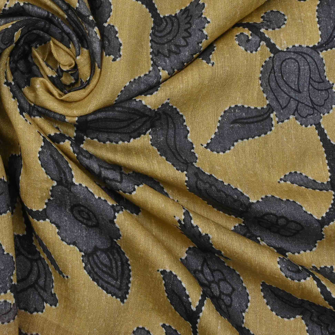 Trombone Yellow Floral Printed Matka Fabric