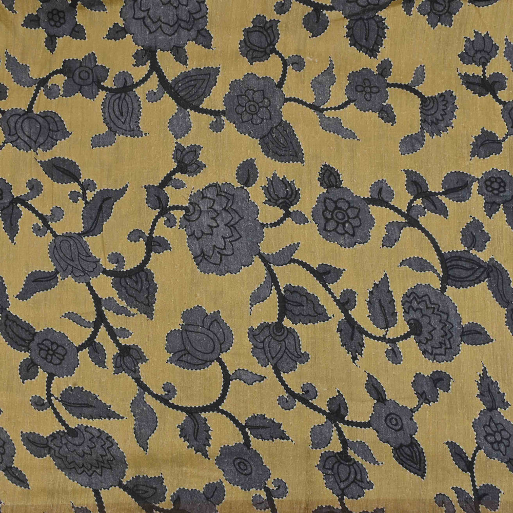 Trombone Yellow Floral Printed Matka Fabric