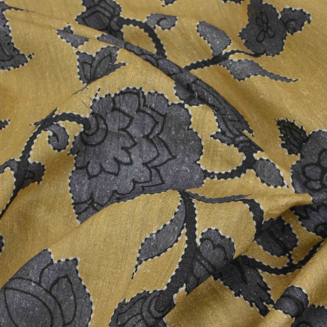 Trombone Yellow Floral Printed Matka Fabric