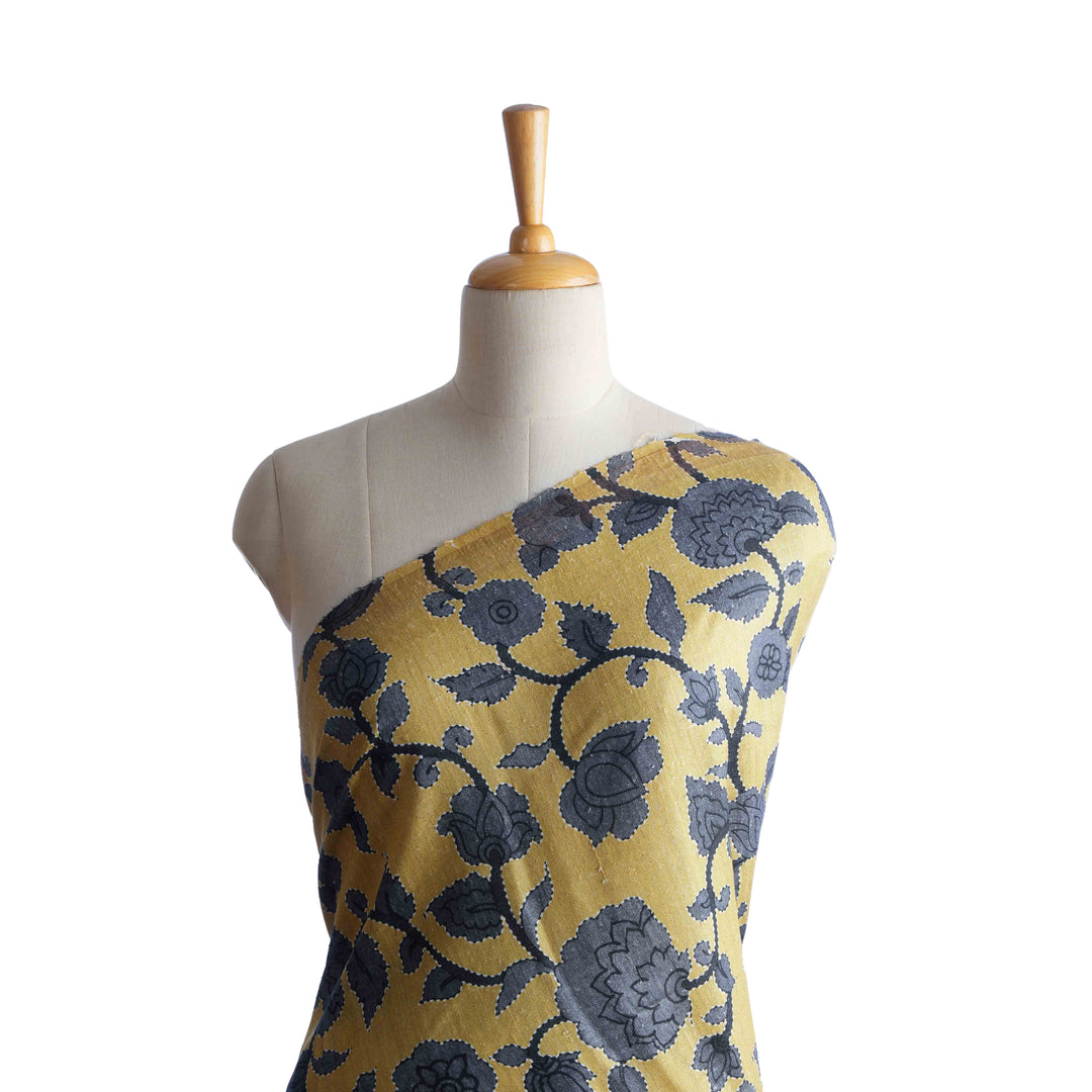 Trombone Yellow Floral Printed Matka Fabric