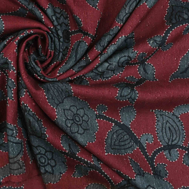 Heather Maroon Floral Printed Matka Fabric