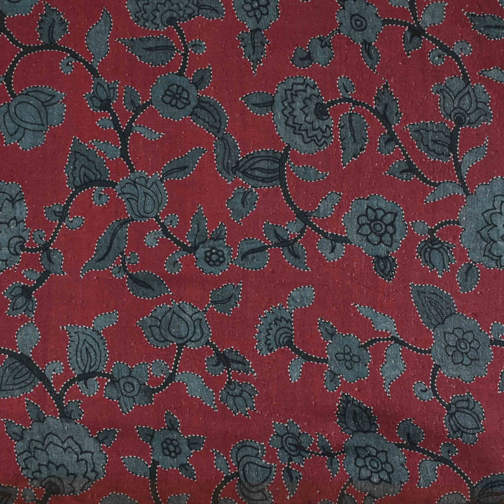 Heather Maroon Floral Printed Matka Fabric