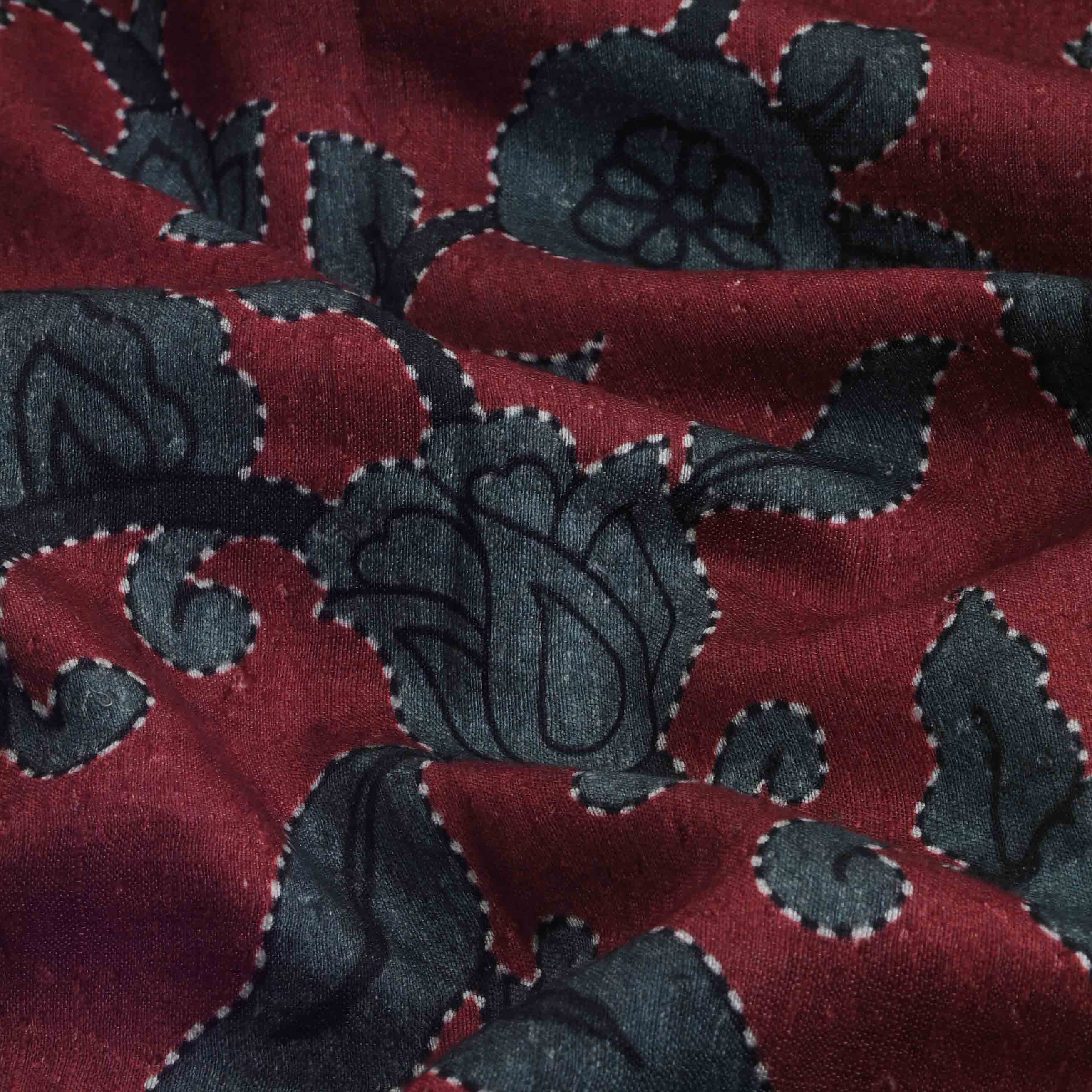 Heather Maroon Floral Printed Matka Fabric