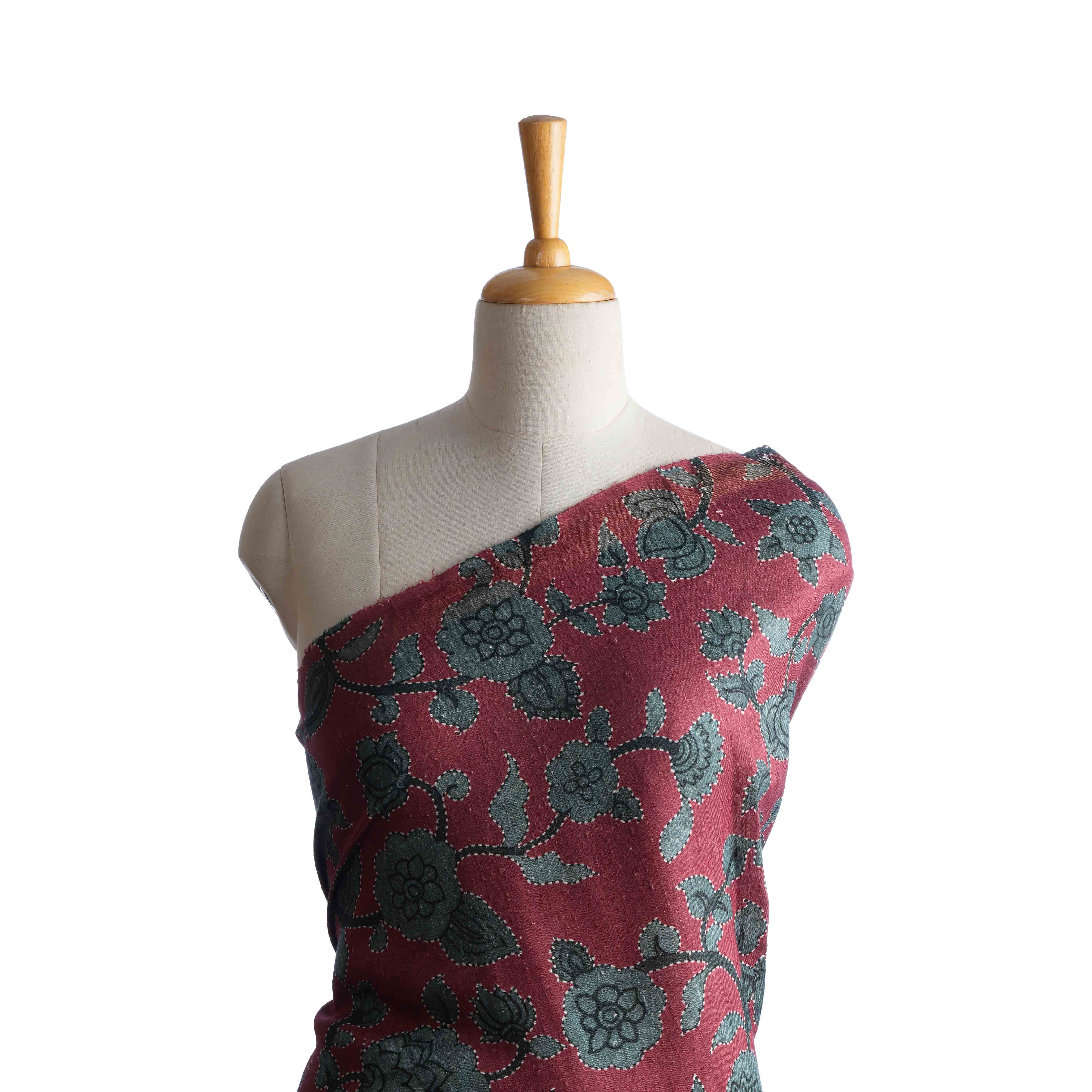 Heather Maroon Floral Printed Matka Fabric