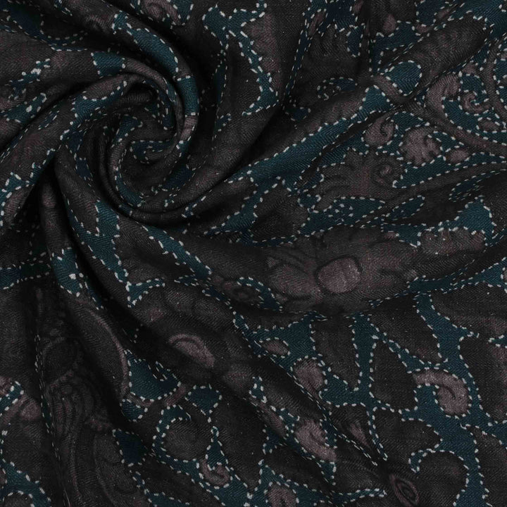 Midnight Green Floral Printed Matka Fabric