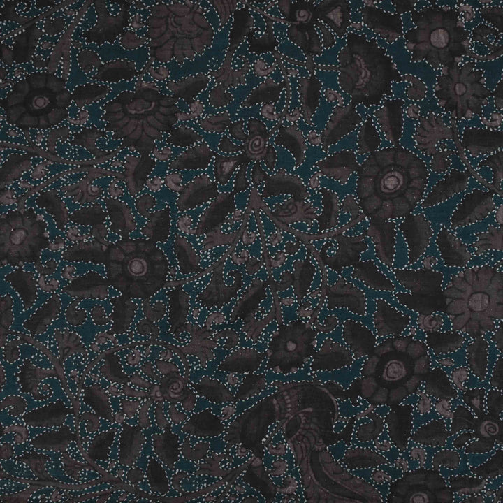 Midnight Green Floral Printed Matka Fabric