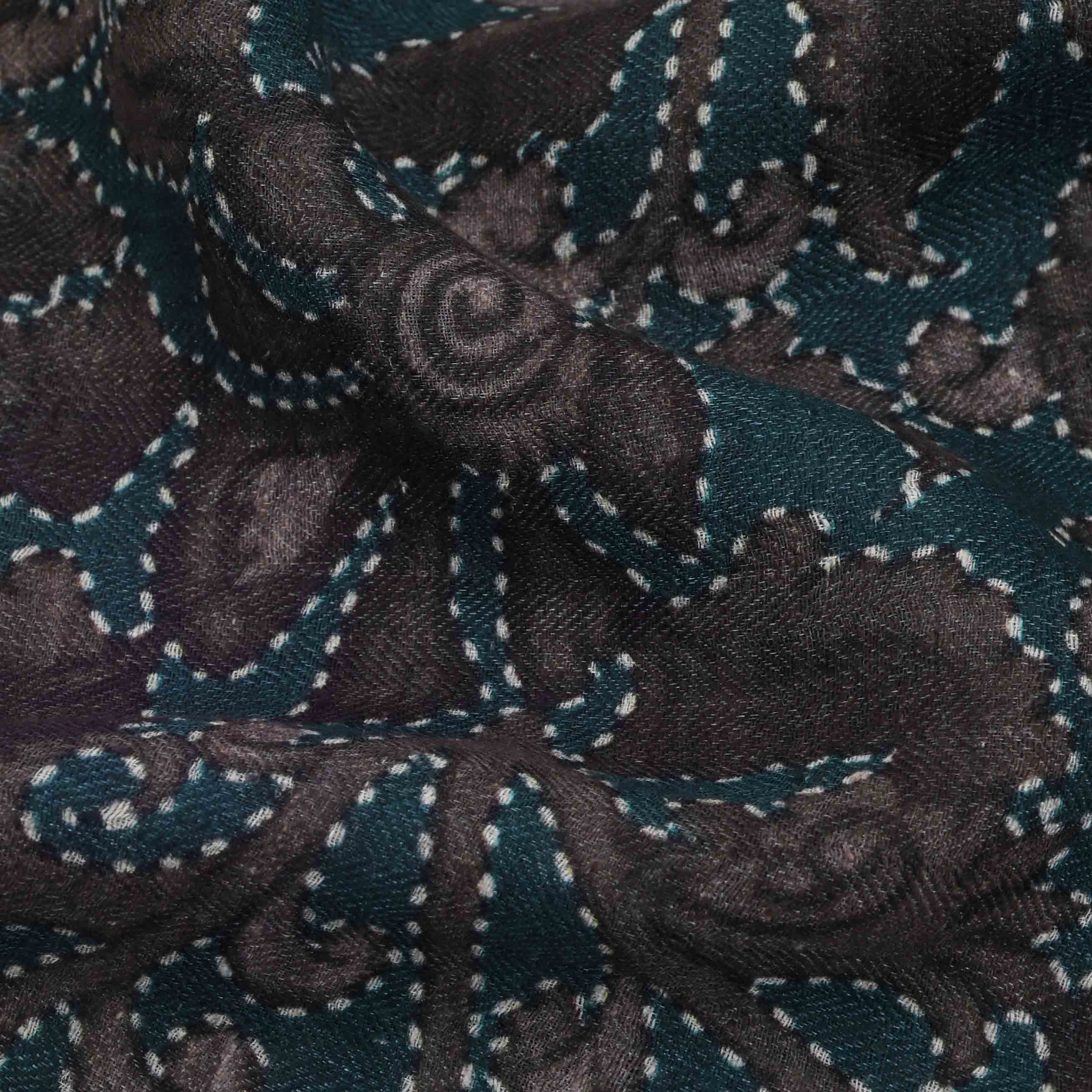 Midnight Green Floral Printed Matka Fabric