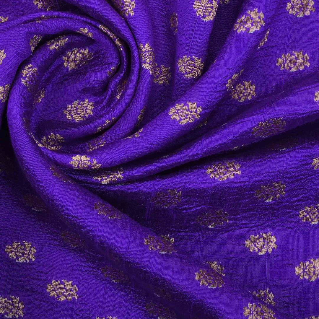 Dark Violet Raw Silk Fabric With Zari Weaving