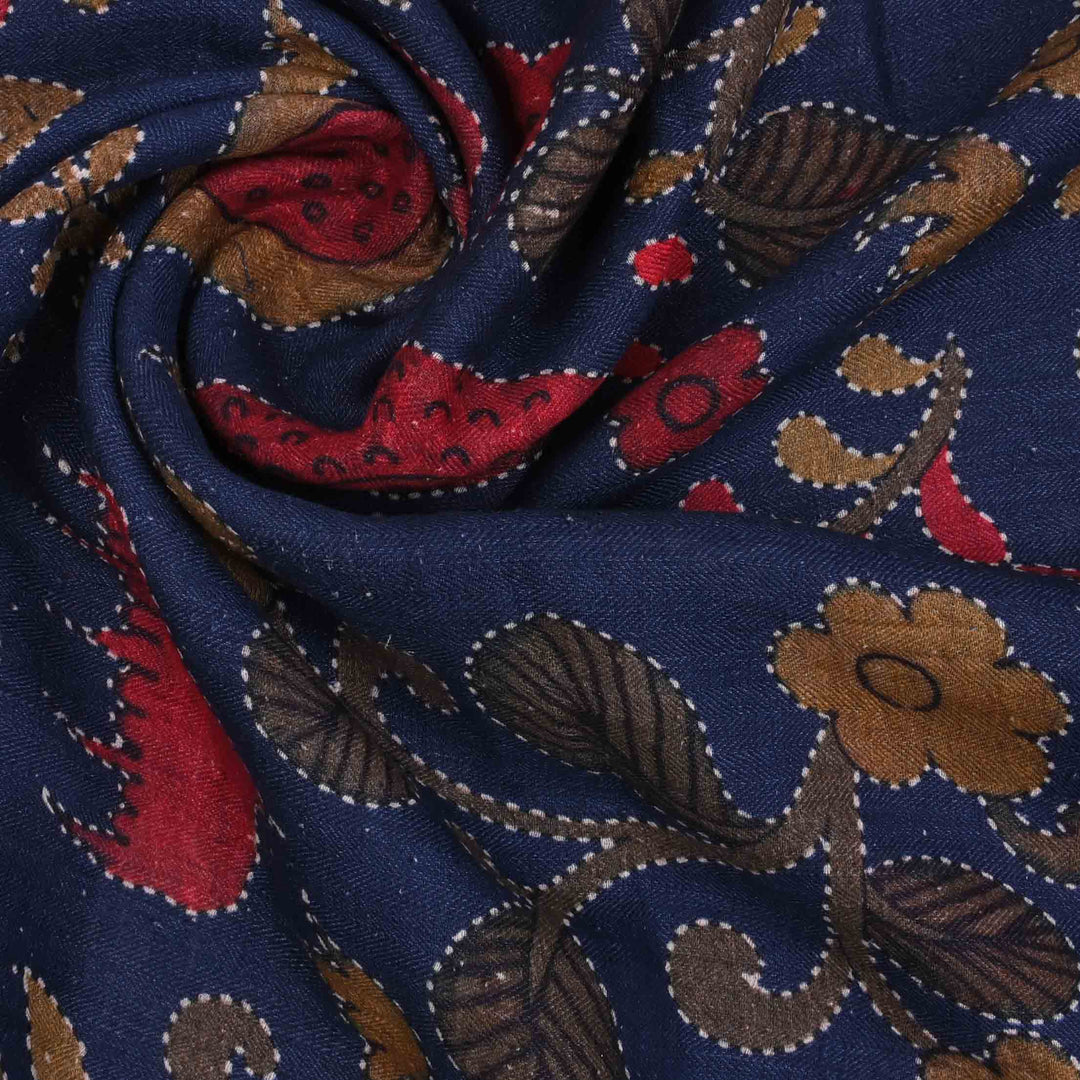 Polynesian Blue Floral Printed Linen Fabric