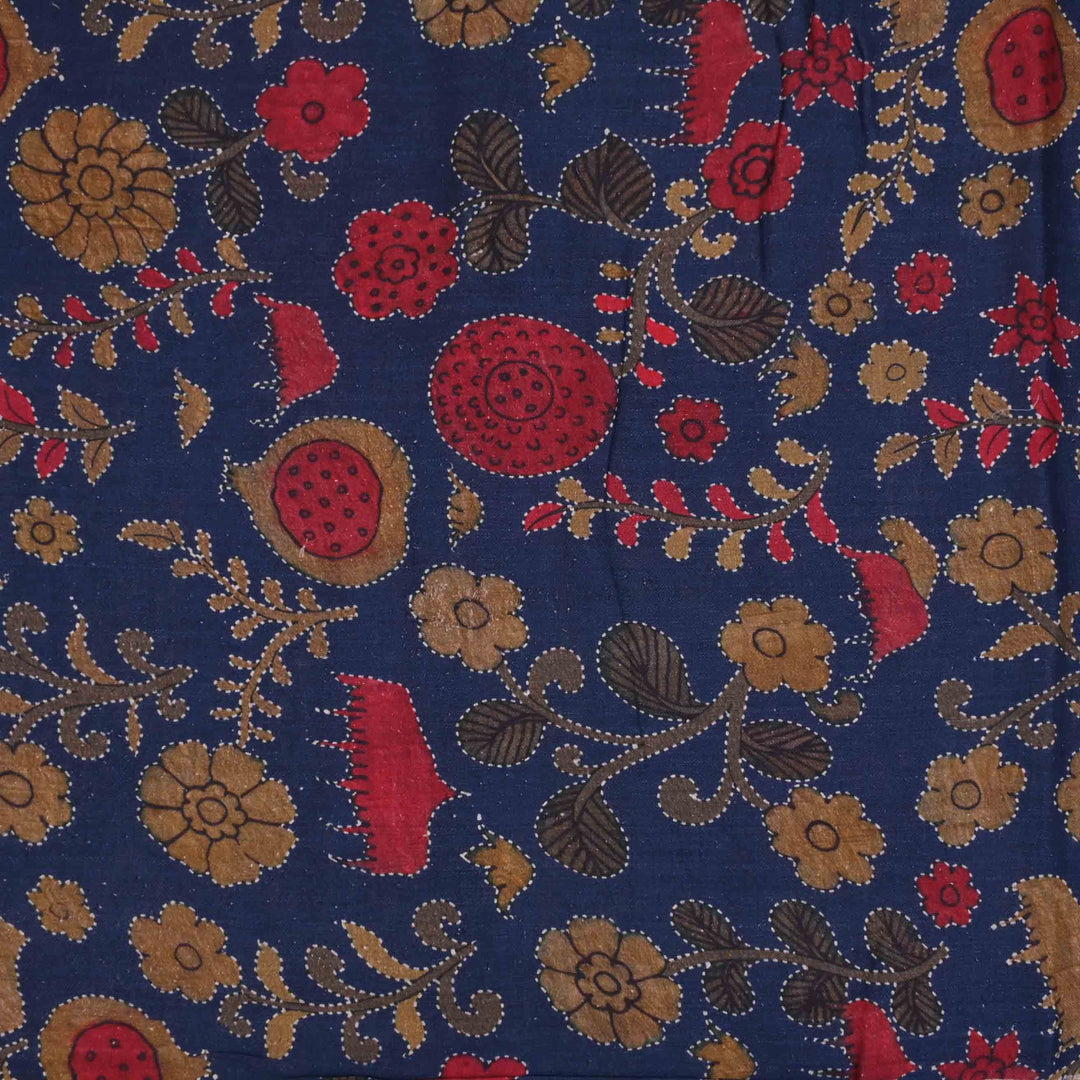 Polynesian Blue Floral Printed Linen Fabric