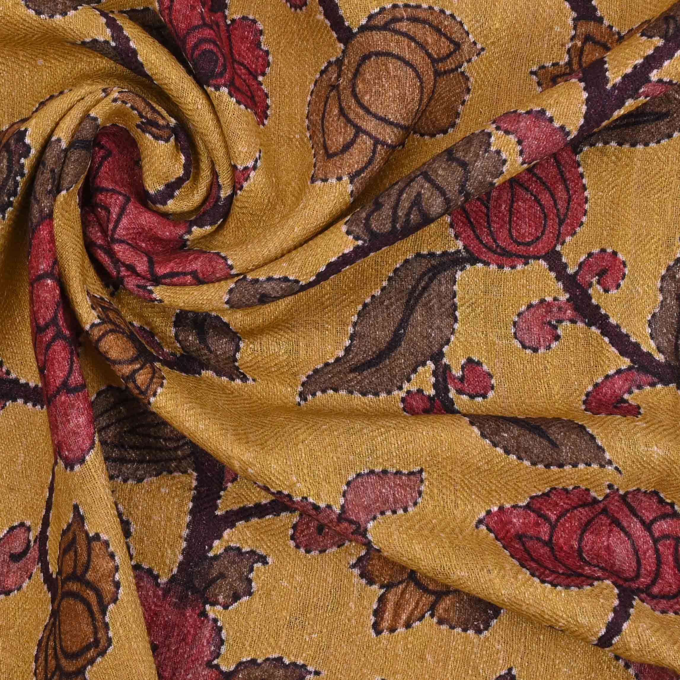 Trombone Yellow Printed Linen Fabric With Floral Pattern