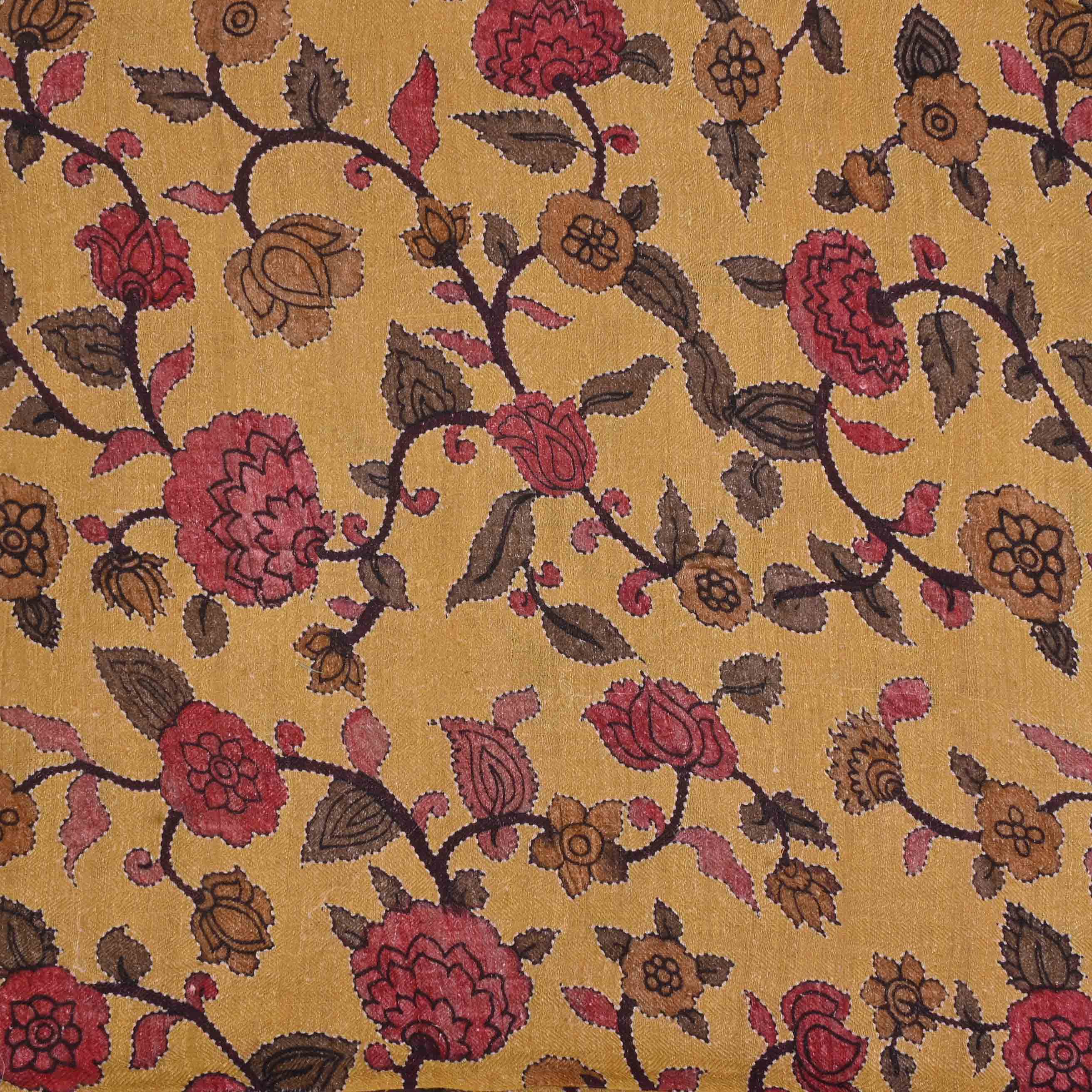 Trombone Yellow Printed Linen Fabric With Floral Pattern