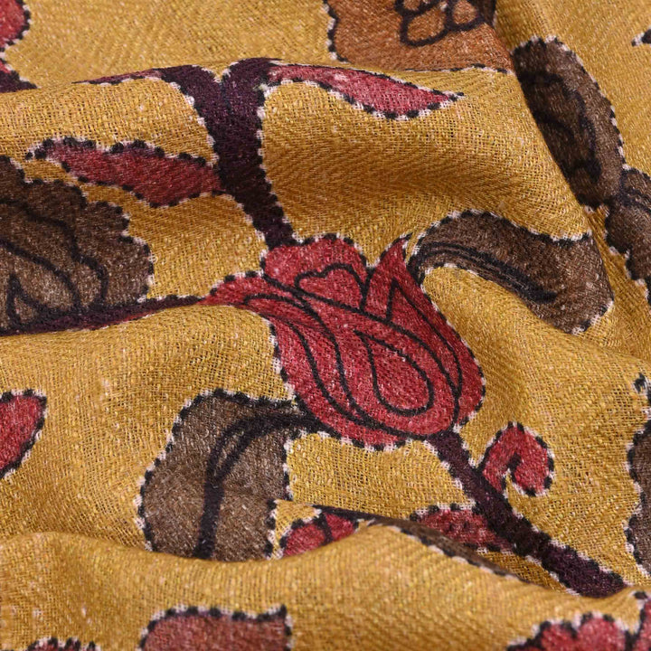 Trombone Yellow Printed Linen Fabric With Floral Pattern