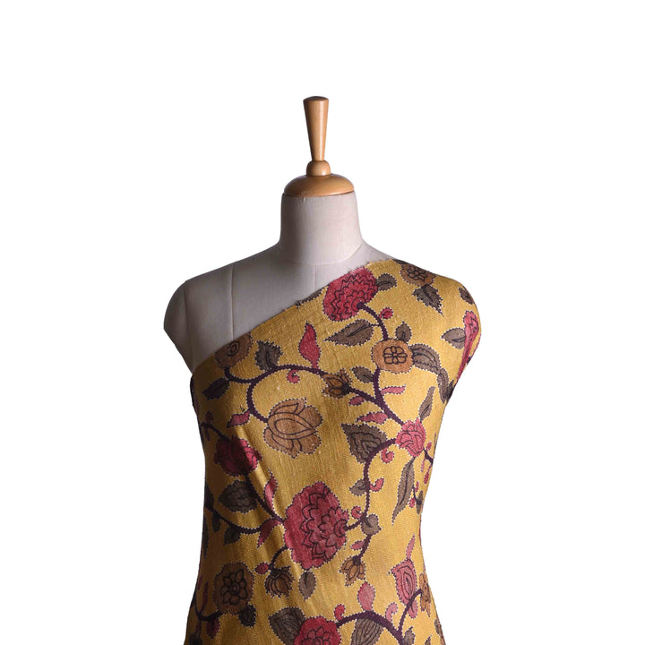 Trombone Yellow Printed Linen Fabric With Floral Pattern