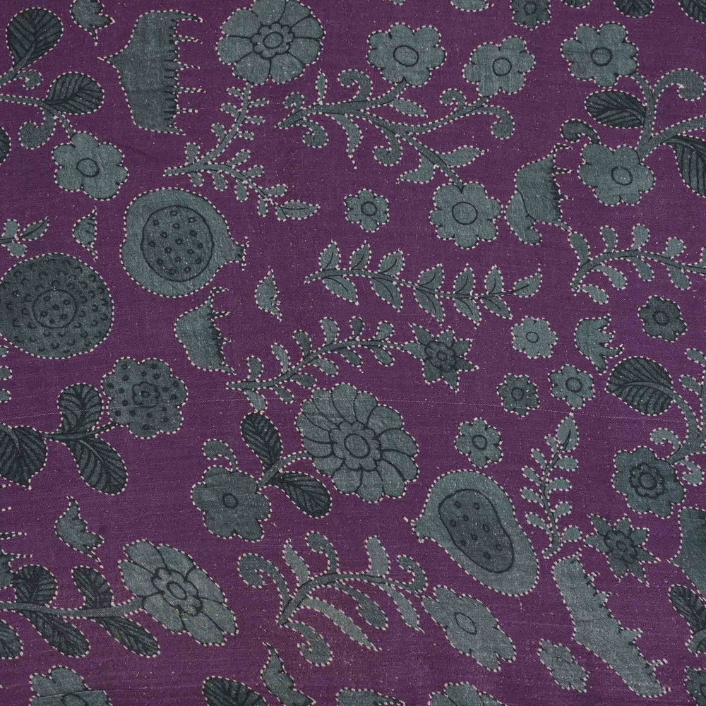 Palatinate Purple Printed Linen Fabric With Floral Pattern
