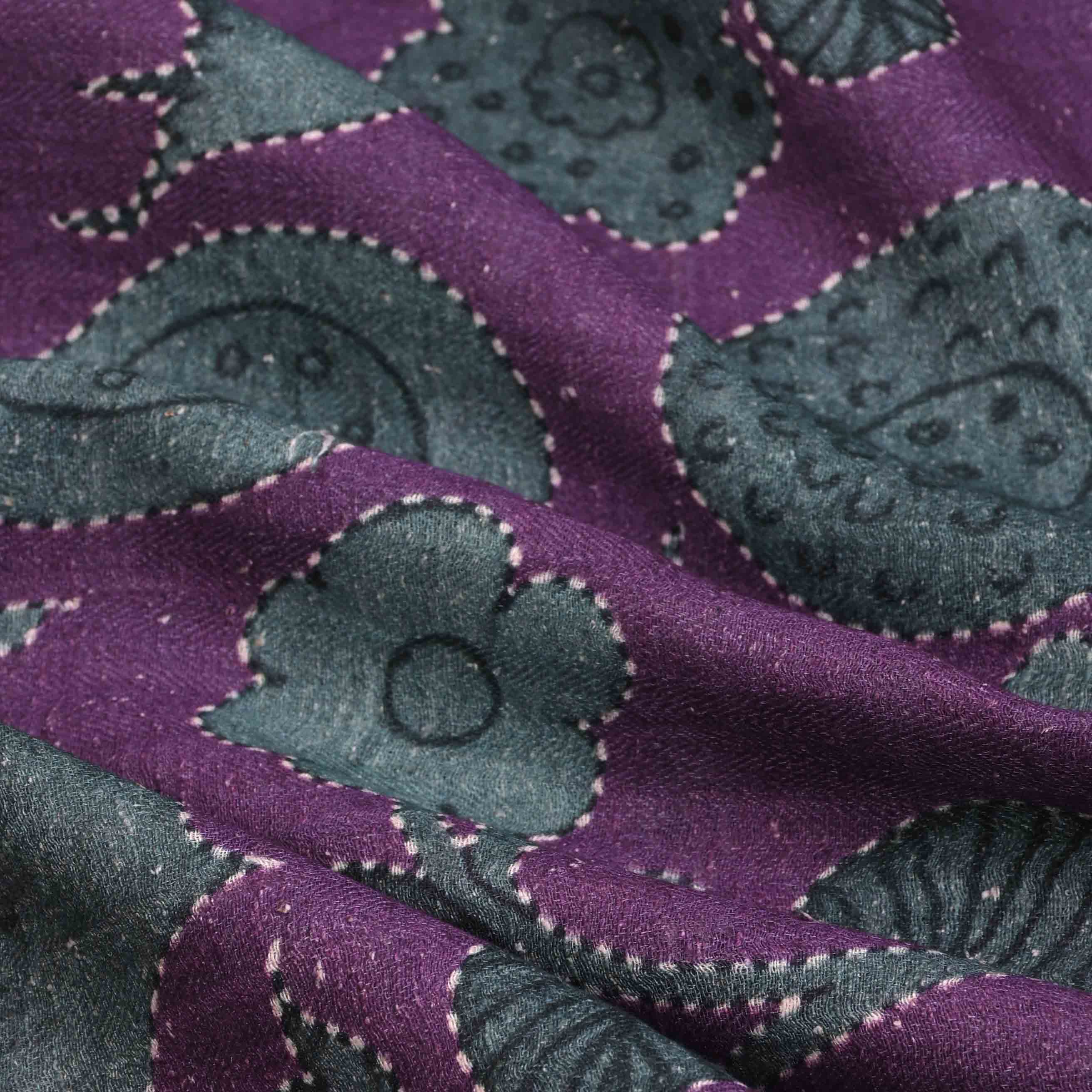 Palatinate Purple Printed Linen Fabric With Floral Pattern