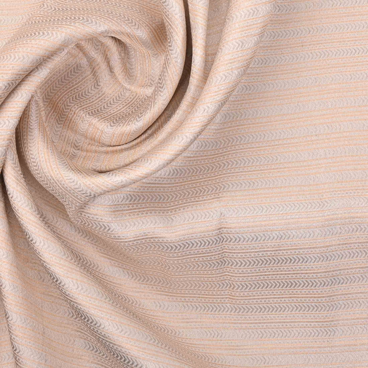 Retro White Banarasi Brocade Fabric With Geometric Stripes Pattern