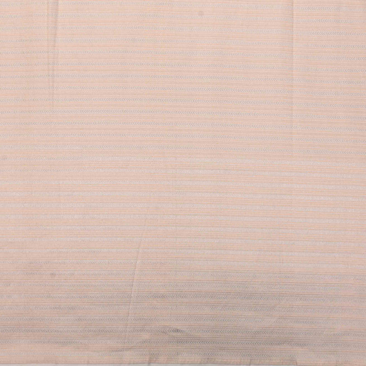 Retro White Banarasi Brocade Fabric With Geometric Stripes Pattern