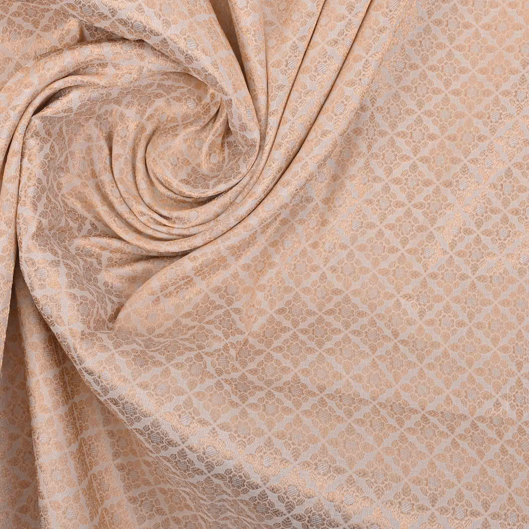 Cream White Banarasi Brocade Fabric With Floral Pattern