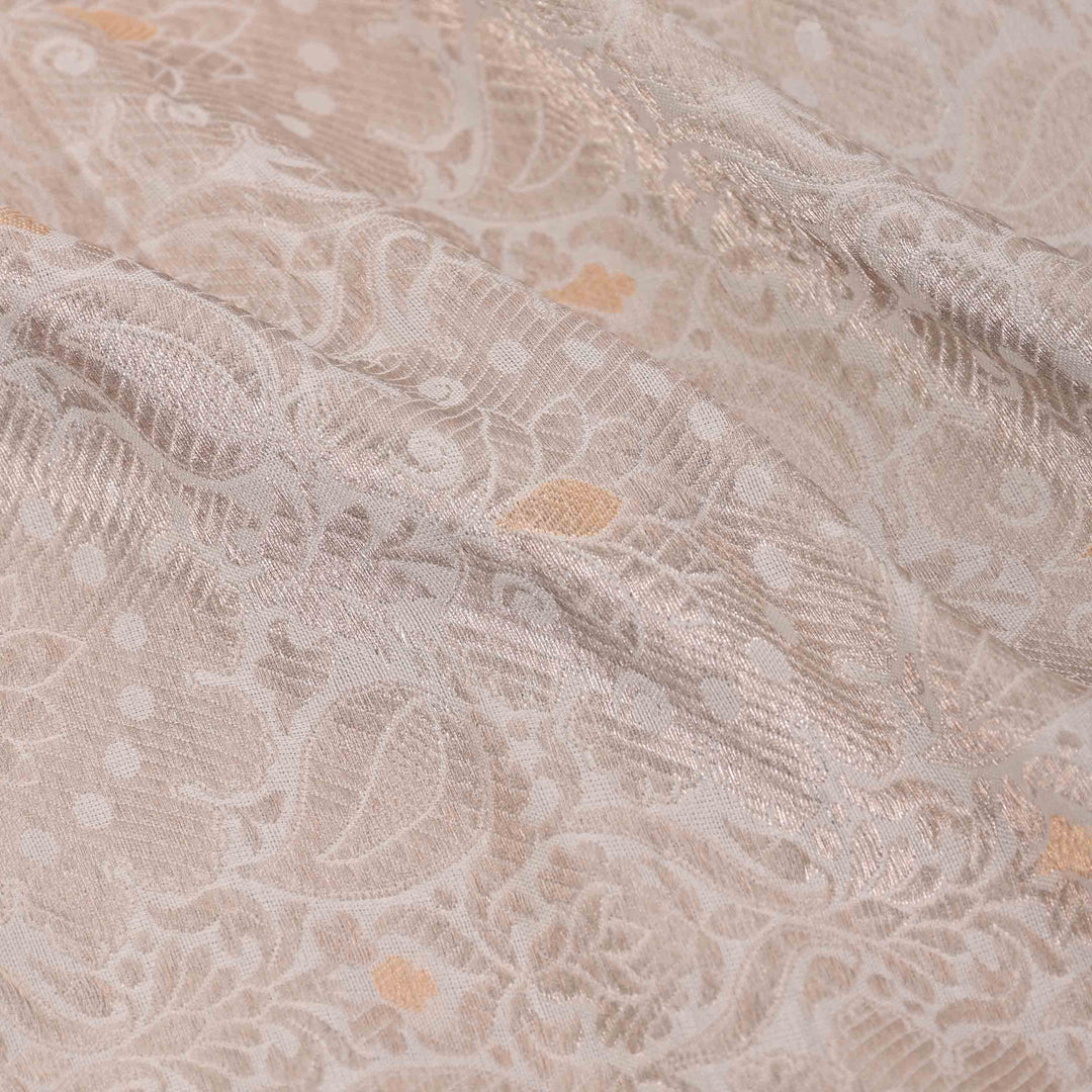 Cascading White Banarasi Brocade Fabric With Floral Pattern