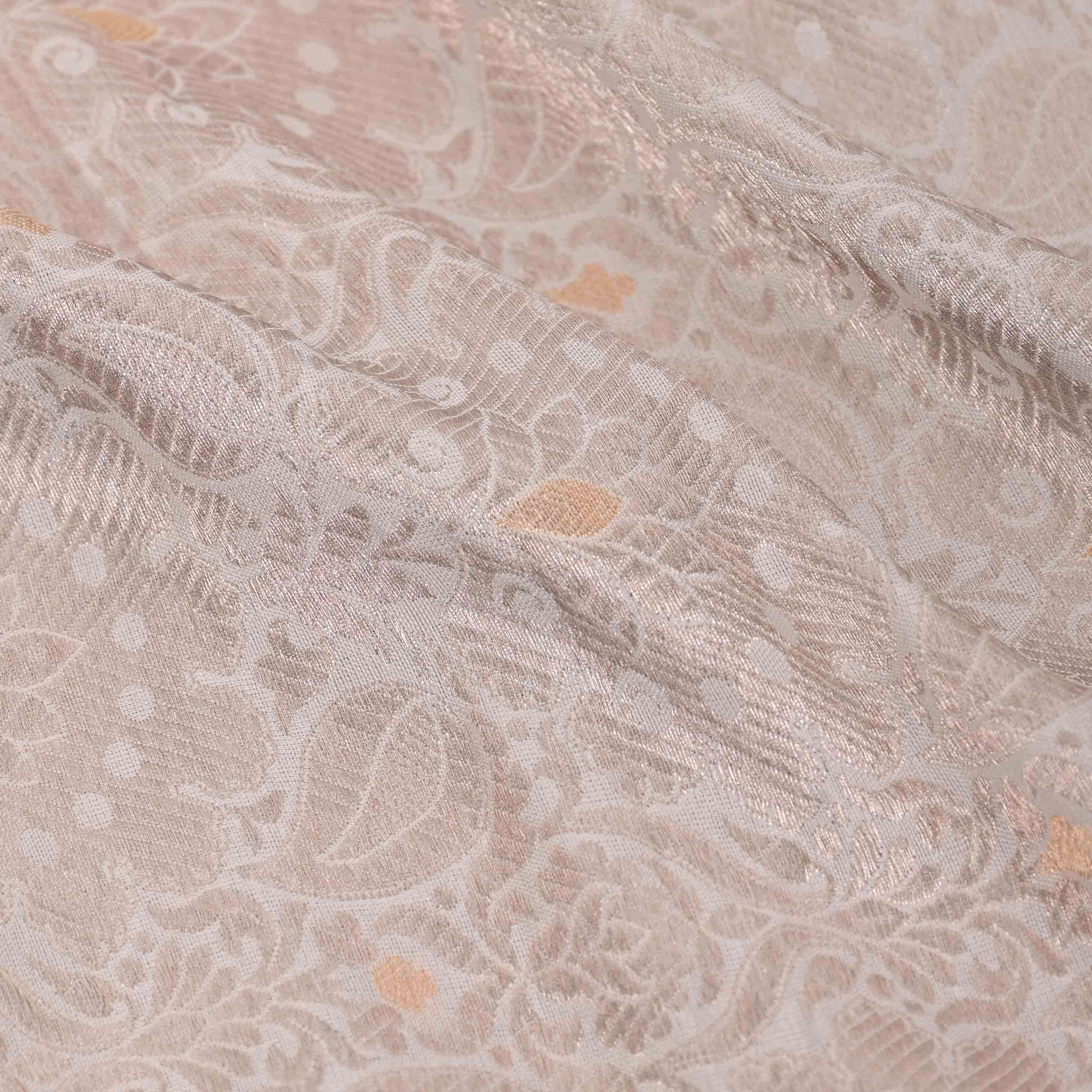 Cascading White Banarasi Brocade Fabric With Floral Pattern