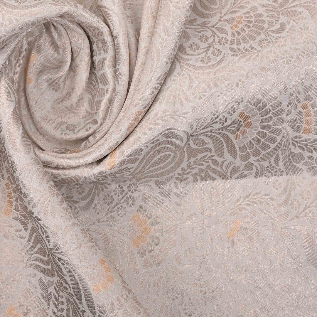 Acadia White Banarasi Brocade Fabric With Floral Motif