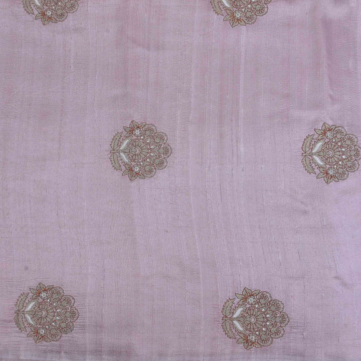 Thistle Purple Embroidered Rawsilk Fabric With Floral Pattern