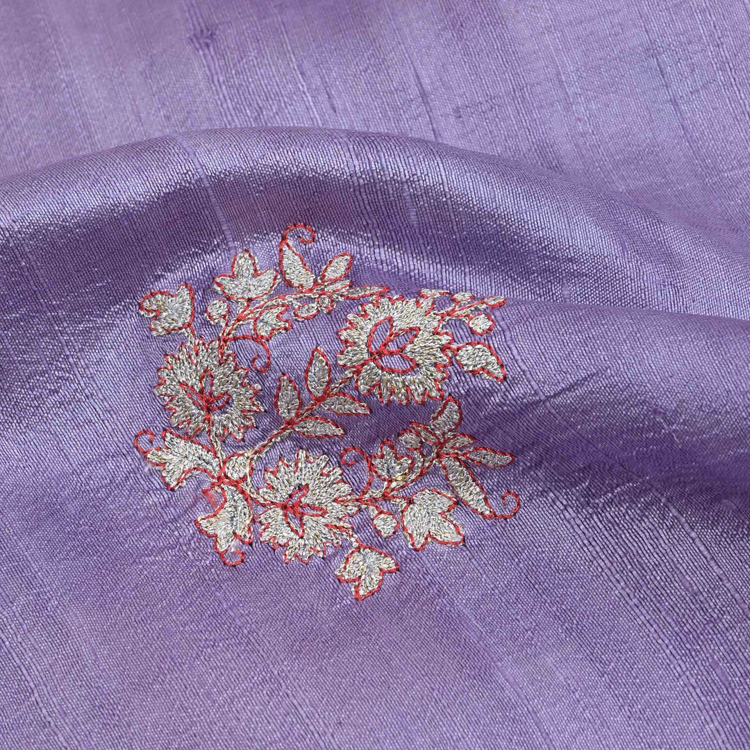 Amethyst Purple Embroidery Rawsilk Fabric With Floral Patterm
