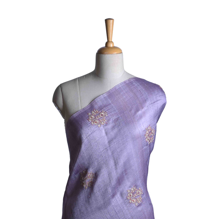Amethyst Purple Embroidery Rawsilk Fabric With Floral Patterm