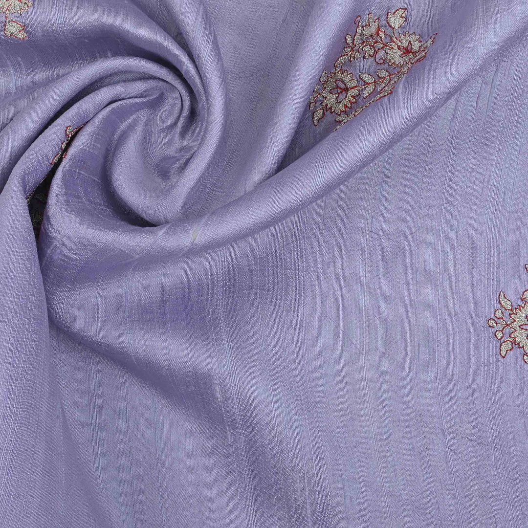 Lavender Embroidery Rawsilk Fabric With Floral Pattern
