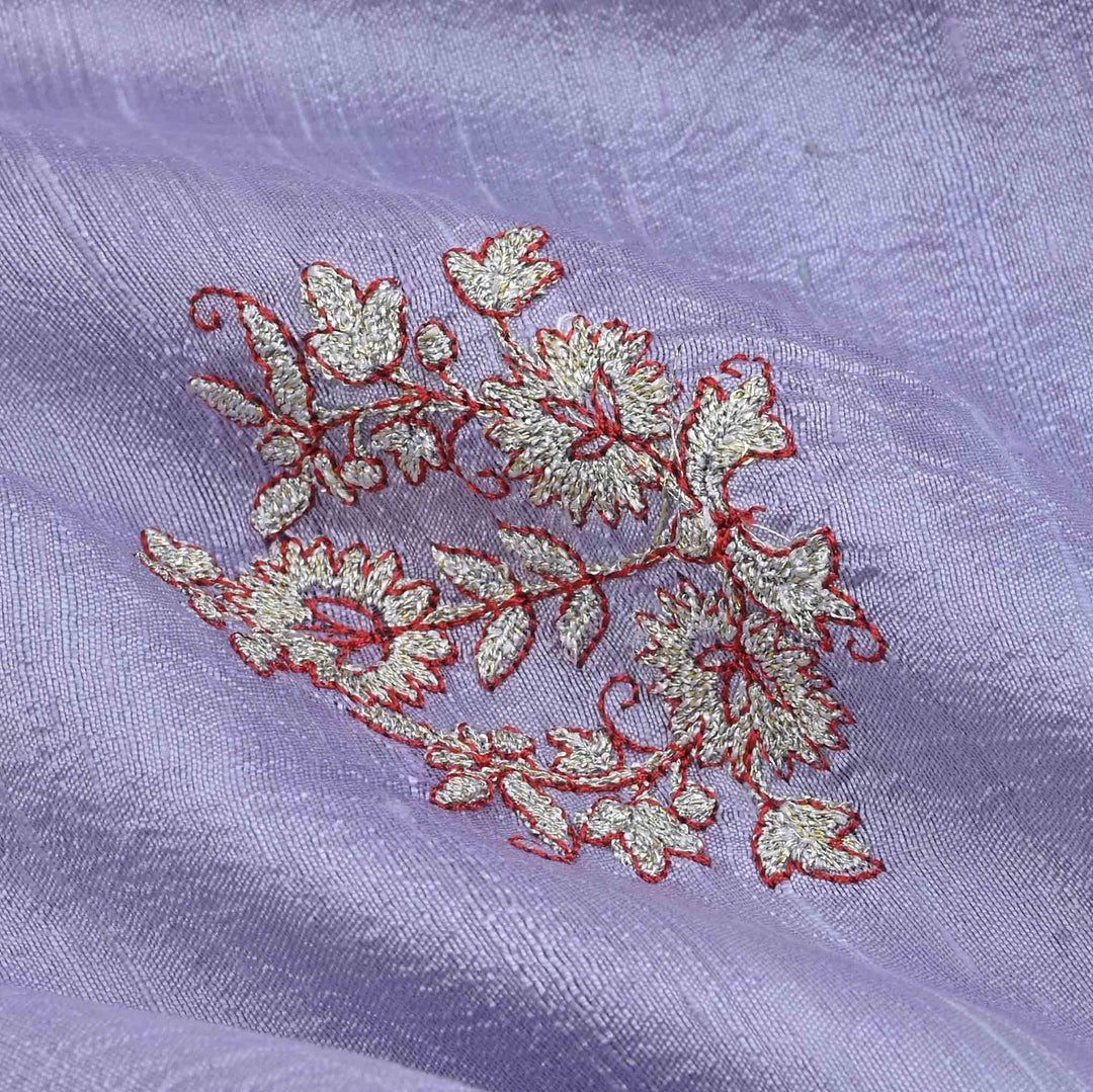 Lavender Embroidery Rawsilk Fabric With Floral Pattern