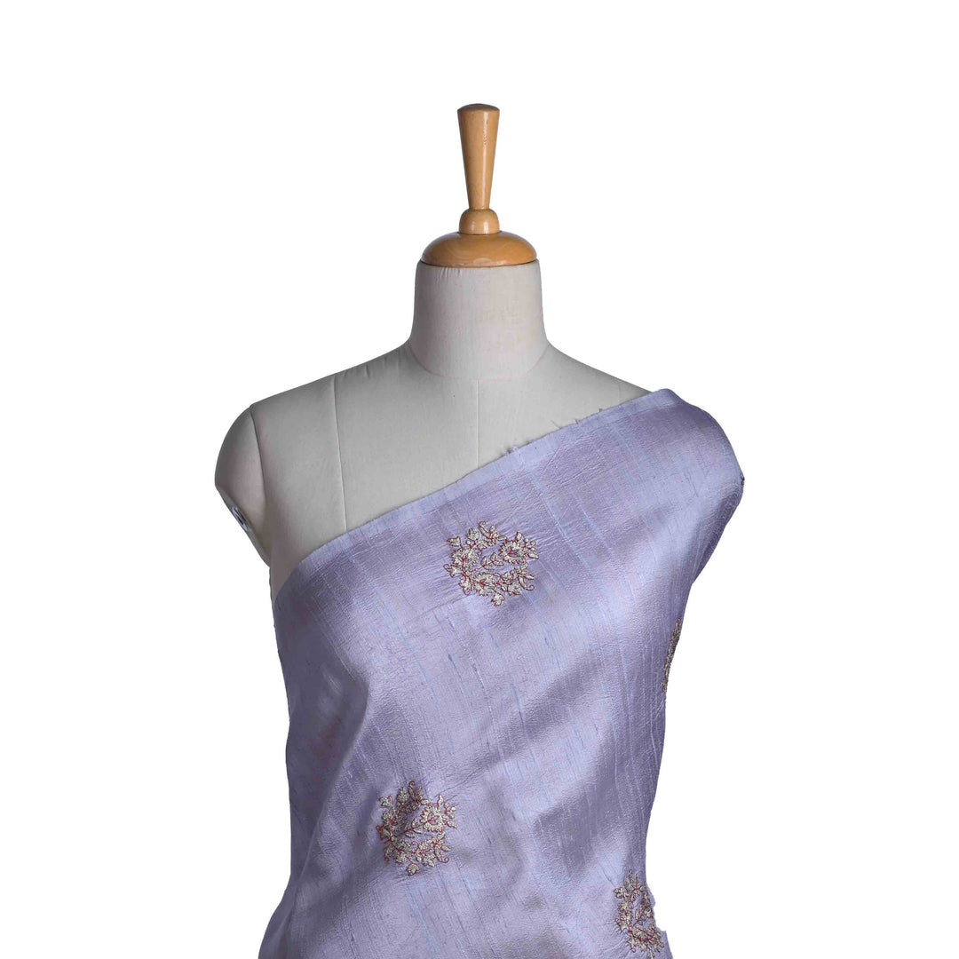 Lavender Embroidery Rawsilk Fabric With Floral Pattern