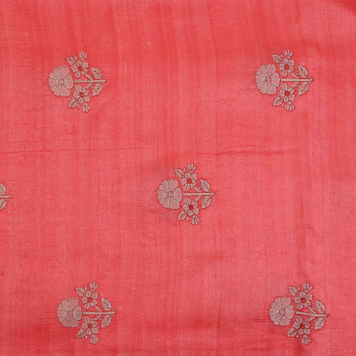 Georgia Peach Embroidery Rawsilk Fabric With Floral Patterm