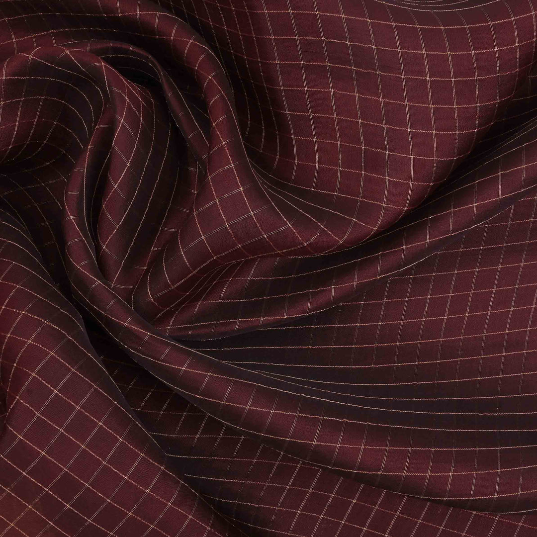Deep Coffee Brown Upadda Fabric With Checks Pattern