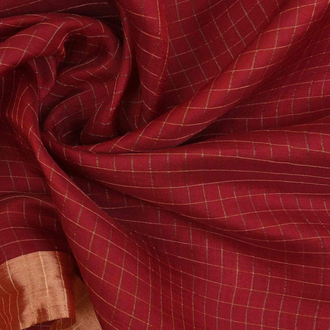 Classic Red Upadda Fabric With Checks Pattern